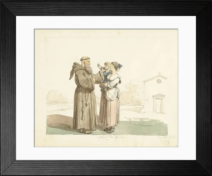 Framed Print : Young woman with child standing in front of a monk, 1816. Creator: Bartolomeo Pinelli Framed Print : Young woman with child standing in front of a monk, 1816. Creator: Bartolomeo Pinelli