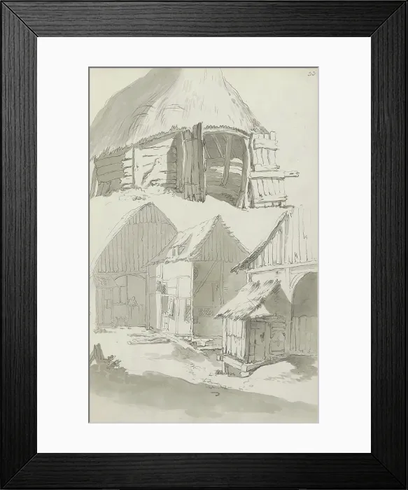 Framed Print : Farmyard with barns and stables, c.1780-c.1800. Creator: Bernhard Heinrich Thier Framed Print : Farmyard with barns and stables, c.1780-c.1800. Creator: Bernhard Heinrich Thier