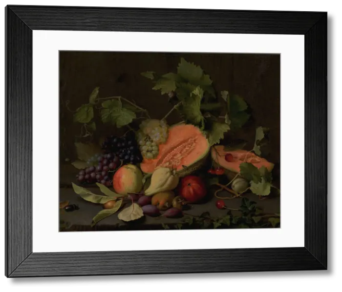 Framed Print : Still Life with Melons and Grapes, 1851. Creator: Otto Didrik Ottesen