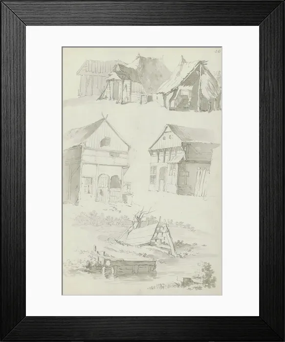 Framed Print : Farms, barns and a landscape with water, c.1780-c.1800. Creator: Bernhard Heinrich Thier Framed Print : Farms, barns and a landscape with water, c.1780-c.1800. Creator: Bernhard Heinrich Thier