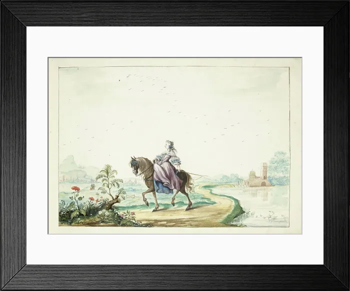 Framed Print : Woman on horseback in a landscape, 1660. Creator: Gesina ter Borch Framed Print : Woman on horseback in a landscape, 1660. Creator: Gesina ter Borch