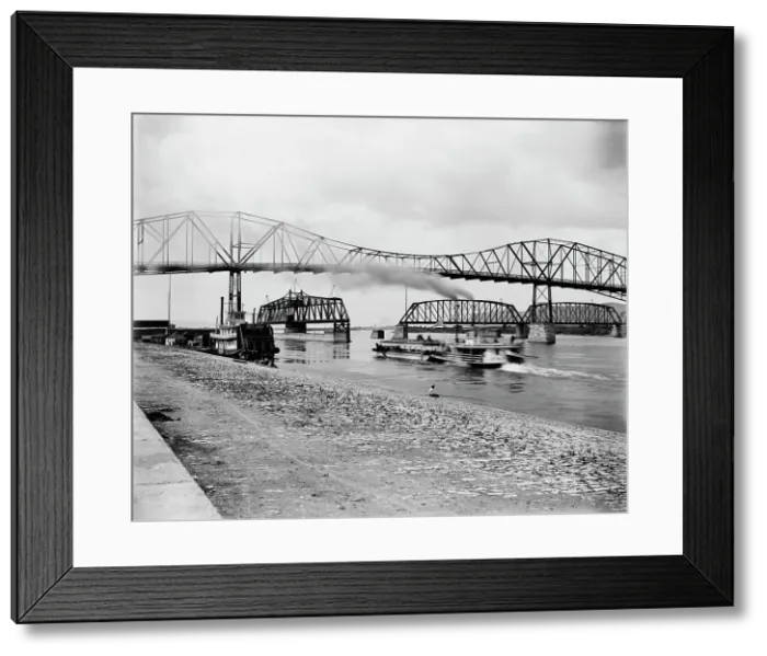 Framed Print : Levee below the bridge, The, between 1880 and 1899. Creator: Unknown Framed Print : Levee below the bridge, The, between 1880 and 1899. Creator: Unknown
