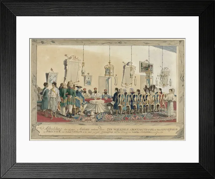 Framed Print : Reception of the envoys of the King of Kandy by Governor Imam Falck, 1772. Creator: Carel Frederik Reimer Framed Print : Reception of the envoys of the King of Kandy by Governor Imam Falck, 1772. Creator: Carel Frederik Reimer