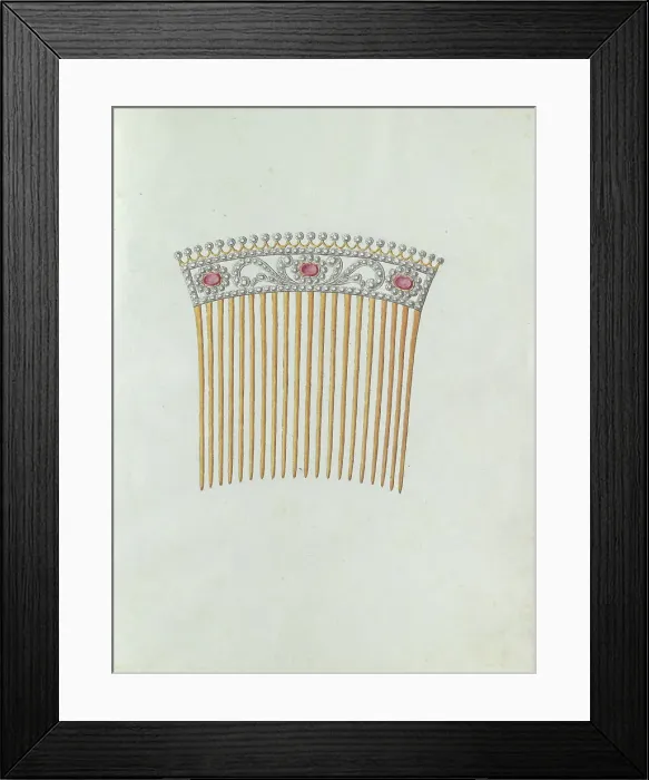 Framed Print : Hair comb with twenty teeth and three red stones, c.1800-c.1810. Creator: Carl Friedrich Bärthel Framed Print : Hair comb with twenty teeth and three red stones, c.1800-c.1810. Creator: Carl Friedrich Bärthel