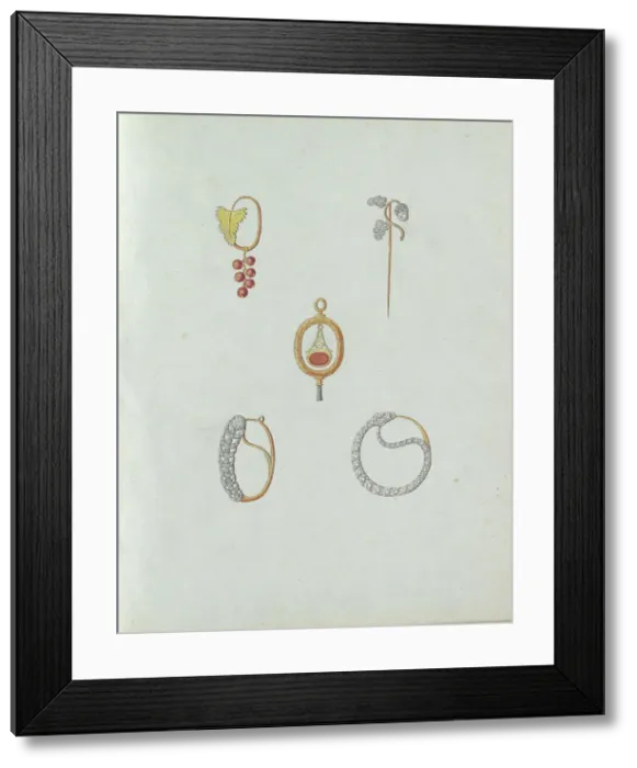 Framed Print : Five jewels, one of which is with a bunch of berries, c.1800-c.1810. Creator: Carl Friedrich Bärthel Framed Print : Five jewels, one of which is with a bunch of berries, c.1800-c.1810. Creator: Carl Friedrich Bärthel