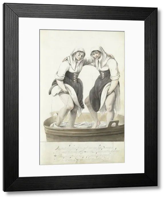 Framed Print : Two women treading laundry, c.1652-c.1653. Creator: Gesina ter Borch Framed Print : Two women treading laundry, c.1652-c.1653. Creator: Gesina ter Borch