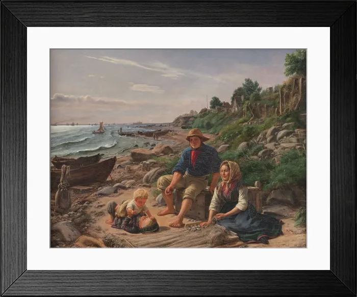Framed Print : Family life in a small fishing village north of Helsingor, 1855. Creator: Jorgen Pedersen Roed Framed Print : Family life in a small fishing village north of Helsingor, 1855. Creator: Jorgen Pedersen Roed