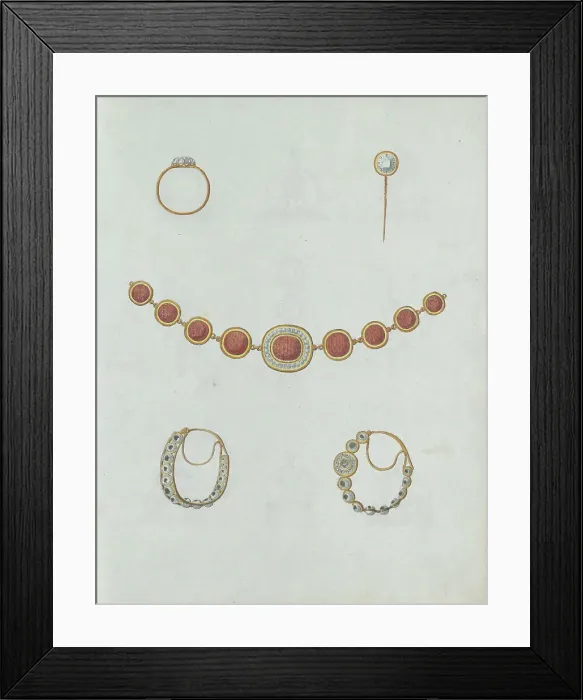 Framed Print : Five jewels including one ring, c.1800-c.1810. Creator: Carl Friedrich Bärthel Framed Print : Five jewels including one ring, c.1800-c.1810. Creator: Carl Friedrich Bärthel