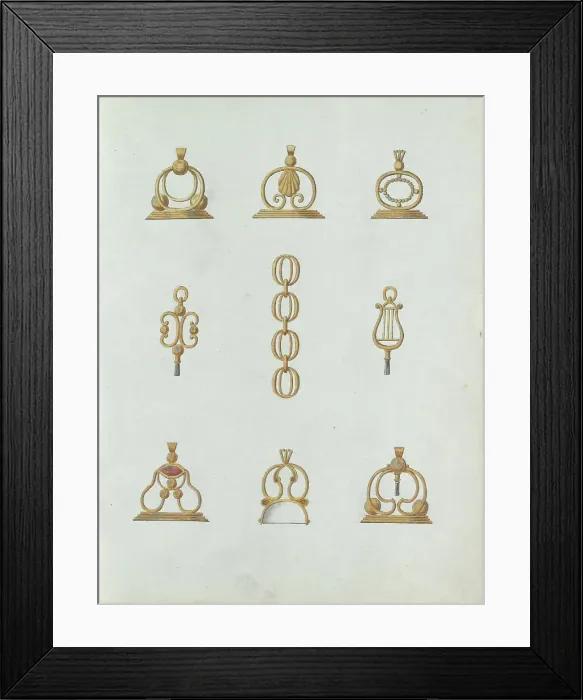 Framed Print : Nine designs of pendants, c.1800-c.1810. Creator: Carl Friedrich Bärthel Framed Print : Nine designs of pendants, c.1800-c.1810. Creator: Carl Friedrich Bärthel