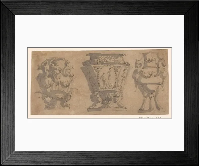Framed Print : Three designs for vases, c.1780-c.1800. Creator: Unknown Framed Print : Three designs for vases, c.1780-c.1800. Creator: Unknown