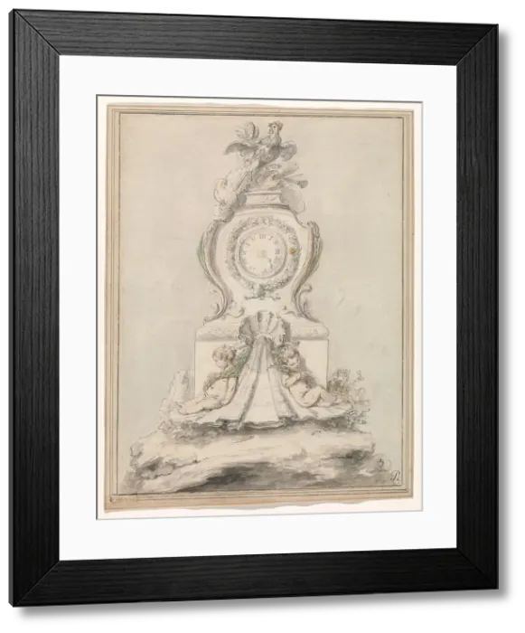 Framed Print : Design for a pendulum clock, c.1750-c.1760. Creator: Charles Hutin Framed Print : Design for a pendulum clock, c.1750-c.1760. Creator: Charles Hutin