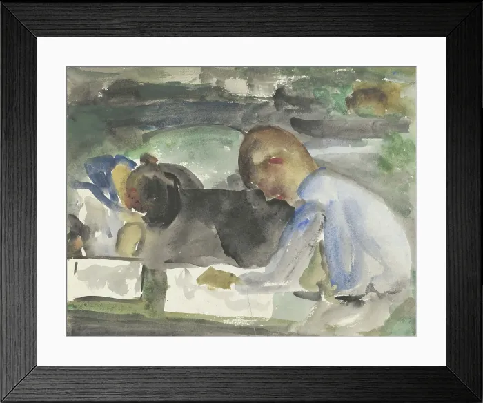 Framed Print : Two drawing children, 1874-1945. Creator: Carel Adolph Lion Cachet Framed Print : Two drawing children, 1874-1945. Creator: Carel Adolph Lion Cachet