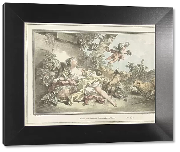 Shepherdess with flying Cupid, 1760-1802. Creator: Gilles-Antoine Demarteau