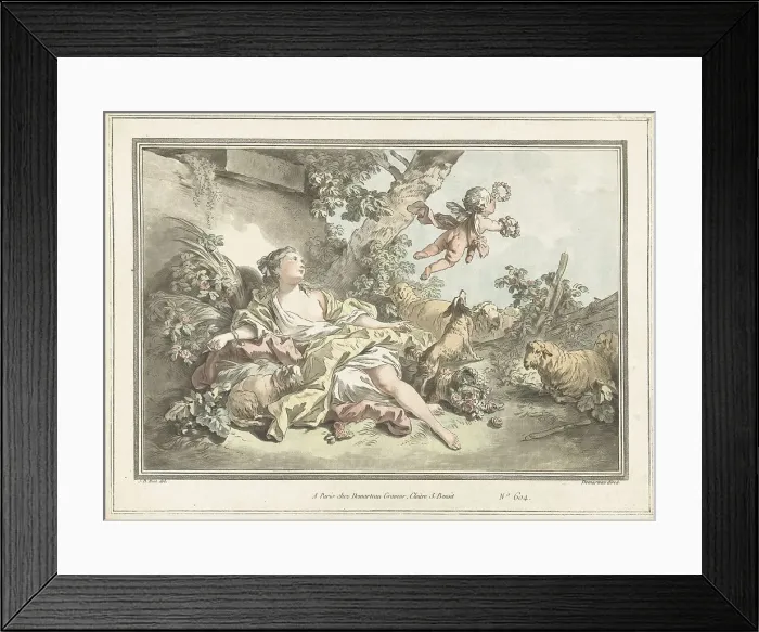 Framed Print : Shepherdess with flying Cupid, 1760-1802. Creator: Gilles-Antoine Demarteau Framed Print : Shepherdess with flying Cupid, 1760-1802. Creator: Gilles-Antoine Demarteau