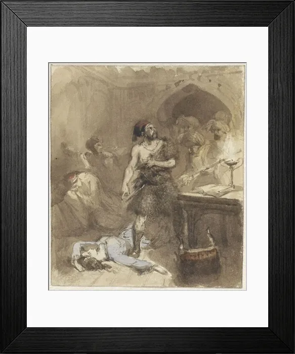 Framed Print : A man pointing to a woman lying on the floor, 1824-1888. Creator: Charles Rochussen Framed Print : A man pointing to a woman lying on the floor, 1824-1888. Creator: Charles Rochussen