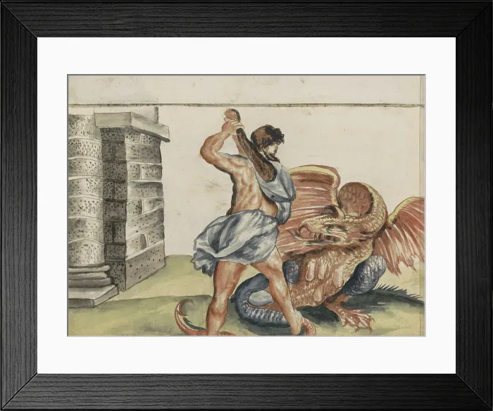 Framed Print : Hercules kills the dragon Ladon, 1696. Creator: Hendrick van Beaumont Framed Print : Hercules kills the dragon Ladon, 1696. Creator: Hendrick van Beaumont