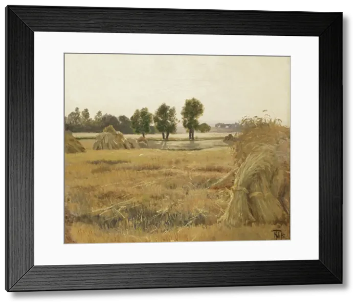 Framed Print : Field with sheaves of grain, 1857-1905. Creator: Thorvald Niss Framed Print : Field with sheaves of grain, 1857-1905. Creator: Thorvald Niss