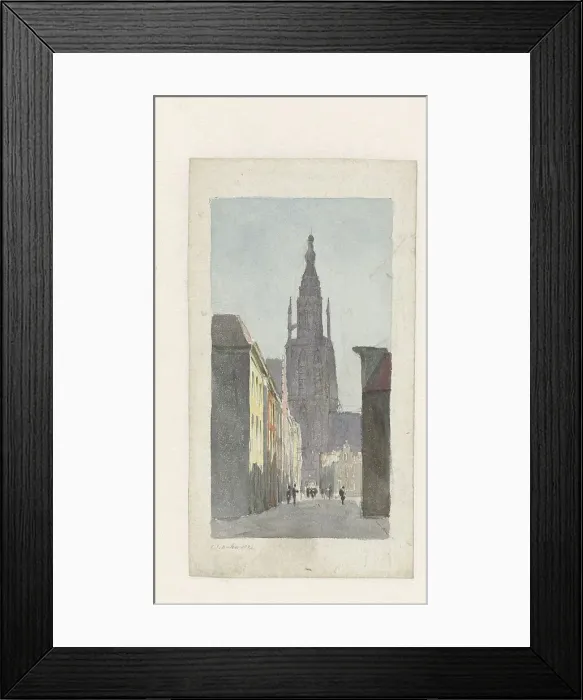 Framed Print : Street view with a view of the Grote Kerk in Breda, 1832. Creator: Carel Jacobus Behr Framed Print : Street view with a view of the Grote Kerk in Breda, 1832. Creator: Carel Jacobus Behr