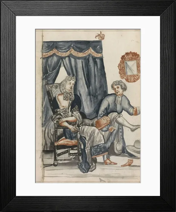 Framed Print : Woman sitting in front of a four poster bed, 1696. Creator: Hendrick van Beaumont Framed Print : Woman sitting in front of a four poster bed, 1696. Creator: Hendrick van Beaumont