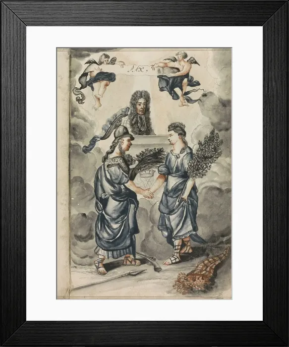 Framed Print : William III oversees the covenant between Wisdom and Peace, 1696. Creator: Hendrick van Beaumont Framed Print : William III oversees the covenant between Wisdom and Peace, 1696. Creator: Hendrick van Beaumont