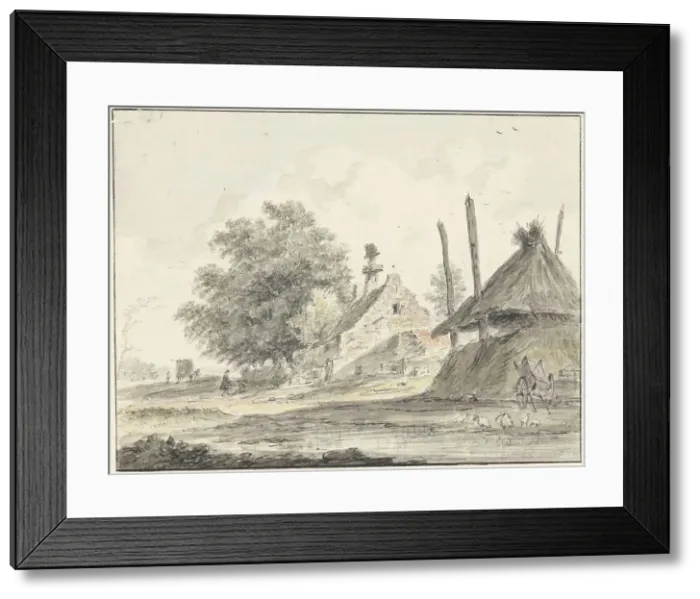 Framed Print : Farm and a haystack, 1733-1784. Creator: Hendrik Spilman Framed Print : Farm and a haystack, 1733-1784. Creator: Hendrik Spilman