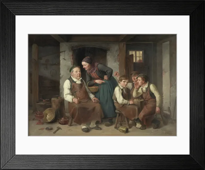 Framed Print : In a coppersmith's workshop, 1859. Creator: Christian Andreas Schleisner