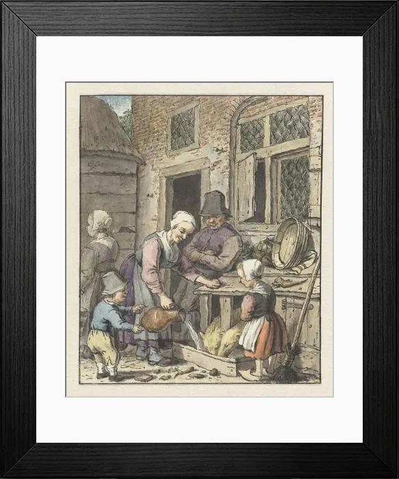 Framed Print : Farmer's family feeding the pigs, 1758-1808. Creator: Christina Chalon Framed Print : Farmer's family feeding the pigs, 1758-1808. Creator: Christina Chalon