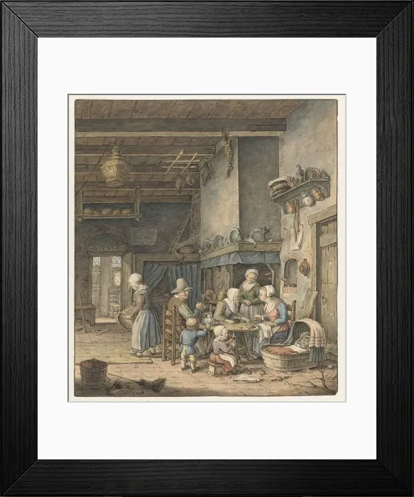 Framed Print : Interior with farming family around the table, 1758-1808. Creator: Christina Chalon Framed Print : Interior with farming family around the table, 1758-1808. Creator: Christina Chalon