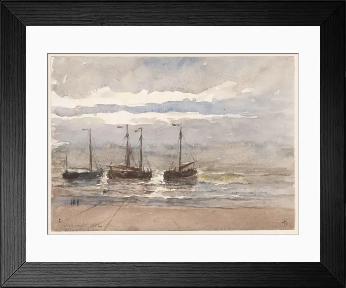 Framed Print : Fishing boats on the beach of Katwijk at rising tide, 1882. Creator: Carel Nicolaas Storm Framed Print : Fishing boats on the beach of Katwijk at rising tide, 1882. Creator: Carel Nicolaas Storm