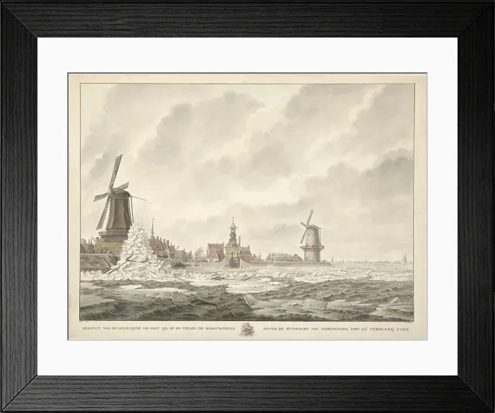 Framed Print : View of the ice, piling up on and against the parapet behind the Runmolen...1799, (1807). Creator: Cornelis de Jonker Framed Print : View of the ice, piling up on and against the parapet behind the Runmolen...1799, (1807). Creator: Cornelis de Jonker