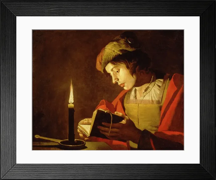 Framed Print : A Young Man Reading by Candlelight, c.1630. Creator: Matthias Stomer Framed Print : A Young Man Reading by Candlelight, c.1630. Creator: Matthias Stomer