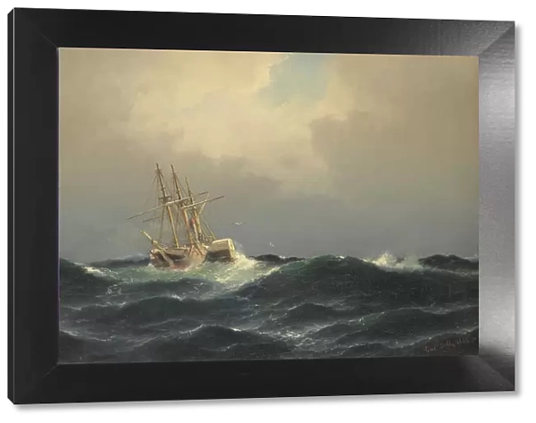 A steamship in a storm in the Atlantic, 1863. Creator: Carl Bille
