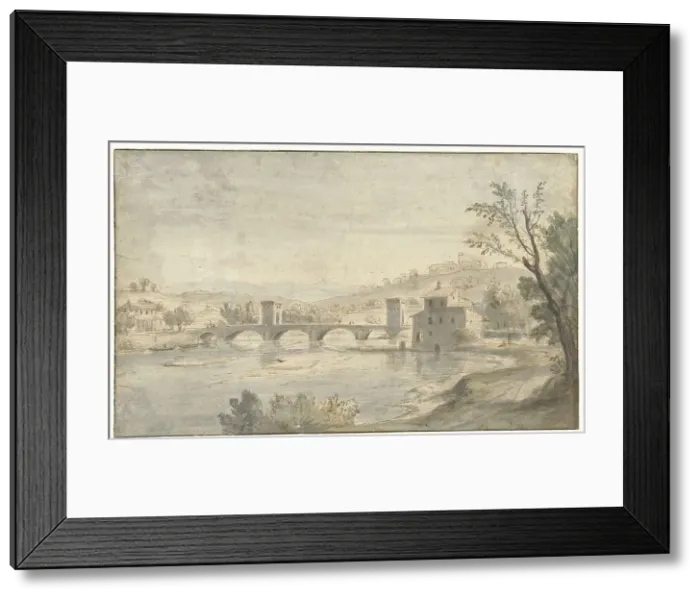 Framed Print : Italianate River Landscape with a Bridge, 1674-1736. Creator: Gaspar van Wittell Framed Print : Italianate River Landscape with a Bridge, 1674-1736. Creator: Gaspar van Wittell