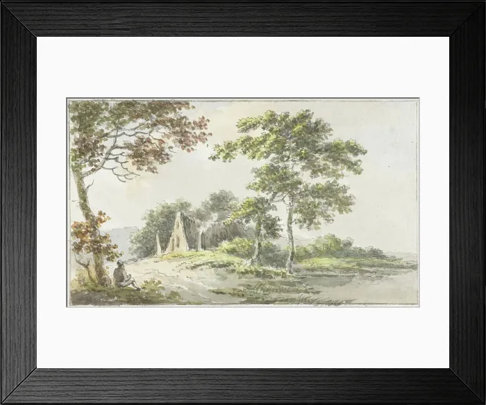 Framed Print : Landscape with resting hiker, 1700-1800. Creator: Caecilia Barbiers Framed Print : Landscape with resting hiker, 1700-1800. Creator: Caecilia Barbiers