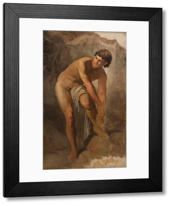 Framed Print : Young Italian male figure in a rocky landscape, 1865-1867. Creator: Ludvig Abelin Schou Framed Print : Young Italian male figure in a rocky landscape, 1865-1867. Creator: Ludvig Abelin Schou