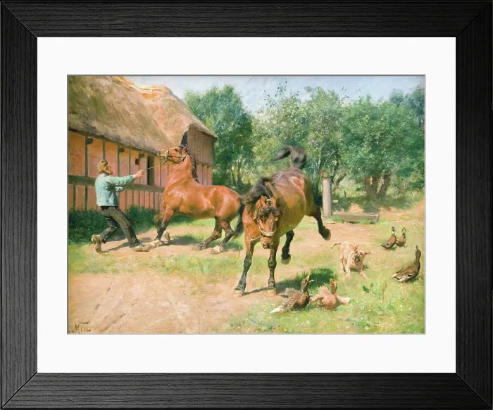 Framed Print : Frisky horses, 1865-1887. Creator: Hans Michael Therkildsen Framed Print : Frisky horses, 1865-1887. Creator: Hans Michael Therkildsen