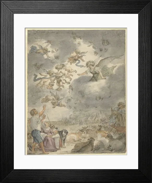 Framed Print : The proclamation to the shepherds, 1677. Creator: Cornelis Saftleven Framed Print : The proclamation to the shepherds, 1677. Creator: Cornelis Saftleven