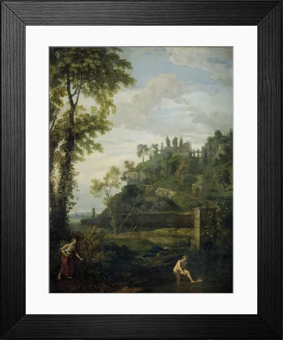 Framed Print : Arcadian Landscape with Salmacis and Hermaphroditus, 1680-1726. Creator: Johannes Glauber Framed Print : Arcadian Landscape with Salmacis and Hermaphroditus, 1680-1726. Creator: Johannes Glauber