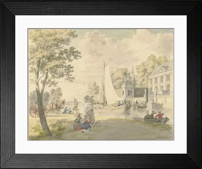 Framed Print : Summer scene with pleasure boats in the countryside, 1748. Creator: Cornelis Pronk Framed Print : Summer scene with pleasure boats in the countryside, 1748. Creator: Cornelis Pronk