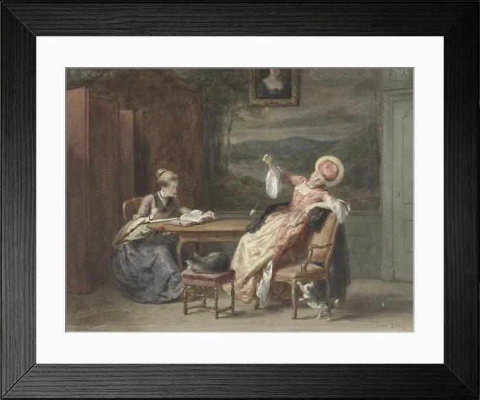 Framed Print : Two young women at a table, 1870. Creator: David Joseph Bles Framed Print : Two young women at a table, 1870. Creator: David Joseph Bles
