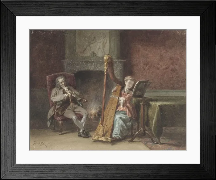 Framed Print : Interior with girl who plays harp and a gentleman in a chair watching, 1831-1892. Creator: David Joseph Bles Framed Print : Interior with girl who plays harp and a gentleman in a chair watching, 1831-1892. Creator: David Joseph Bles