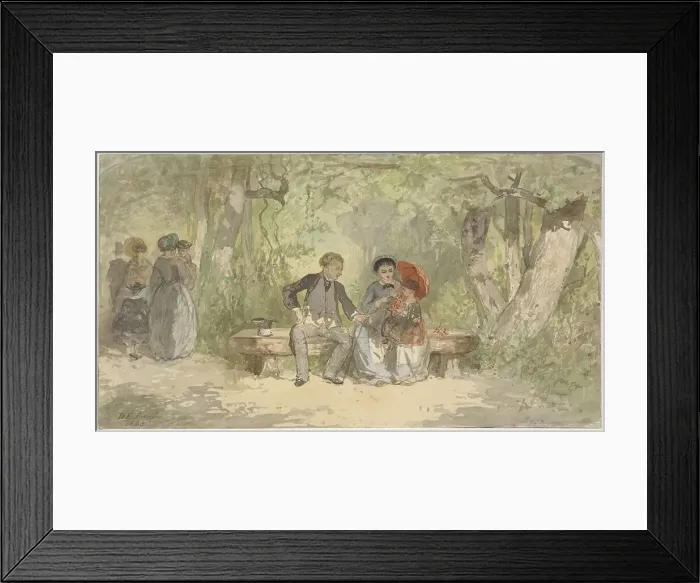 Framed Print : Man, wife and child on a bench in the park, 1863. Creator: Diederik Franciscus Jamin Framed Print : Man, wife and child on a bench in the park, 1863. Creator: Diederik Franciscus Jamin