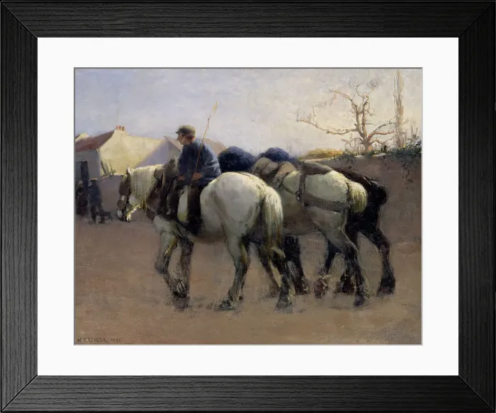 Framed Print : French Village Street with Horses, 1885. Creator: Nils Kreuger Framed Print : French Village Street with Horses, 1885. Creator: Nils Kreuger