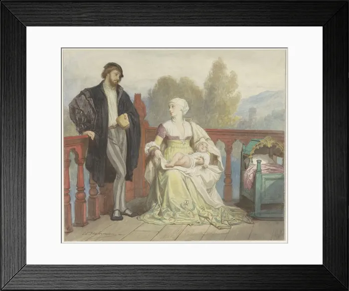 Framed Print : Francesca di Rimini and Paolo di polenta with child on a balcony, 1829-1888. Creator: Edouard Jean Conrad Hamman Framed Print : Francesca di Rimini and Paolo di polenta with child on a balcony, 1829-1888. Creator: Edouard Jean Conrad Hamman