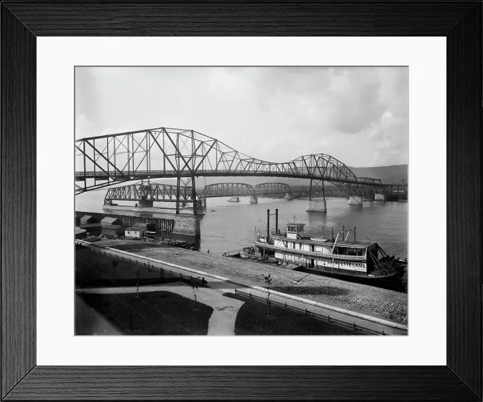 Framed Print : Winona bridges over the Mississippi, c1898. Creator: Unknown Framed Print : Winona bridges over the Mississippi, c1898. Creator: Unknown