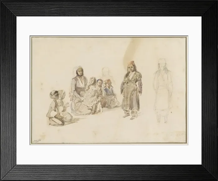 Framed Print : Study sheet with seated woman and children, at Derekoy in Turkey, 1814-1860. Creator: Auguste Raffet Framed Print : Study sheet with seated woman and children, at Derekoy in Turkey, 1814-1860. Creator: Auguste Raffet
