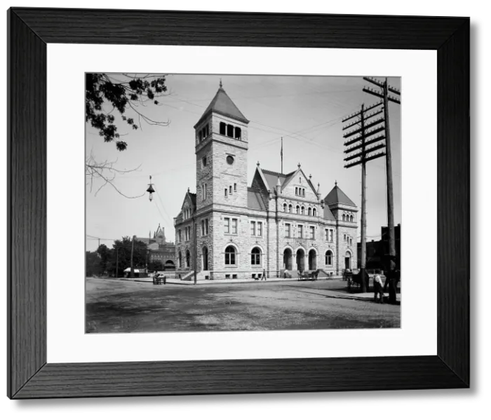 Framed Print : United States Post Office in front of the Winona Opera House...Minnesota, between 1892 and 1899. Creator: Unknown Framed Print : United States Post Office in front of the Winona Opera House...Minnesota, between 1892 and 1899. Creator: Unknown