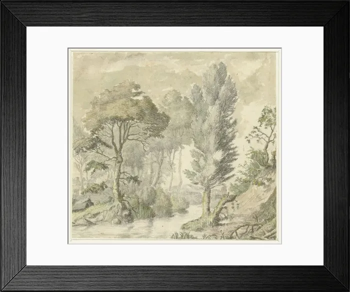 Framed Print : Forest landscape with a stream, and a hill on the right, 1677-1755. Creator: Elias van Nijmegen Framed Print : Forest landscape with a stream, and a hill on the right, 1677-1755. Creator: Elias van Nijmegen