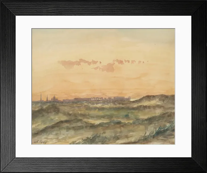 Framed Print : Landscape with the silhouette of a city in the distance, 1886. Creator: Arnoldus Dirk Felix Tavenraat Framed Print : Landscape with the silhouette of a city in the distance, 1886. Creator: Arnoldus Dirk Felix Tavenraat