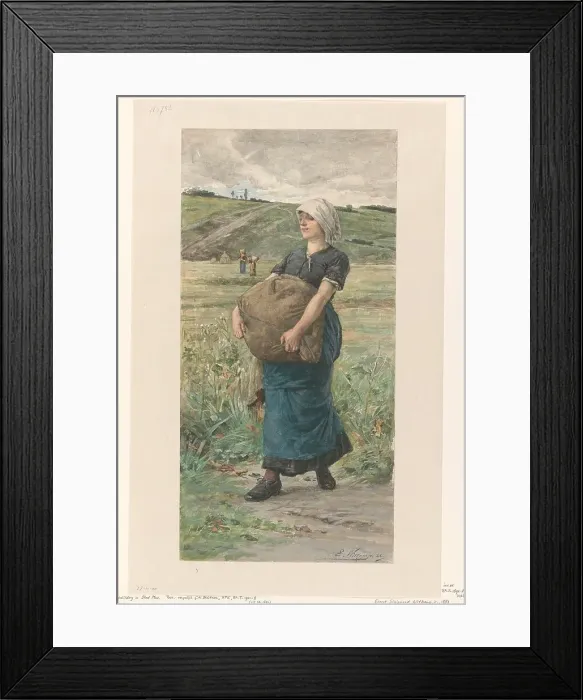 Framed Print : Running woman with a heavy bag, 1883. Creator: Ernst Witkamp Framed Print : Running woman with a heavy bag, 1883. Creator: Ernst Witkamp